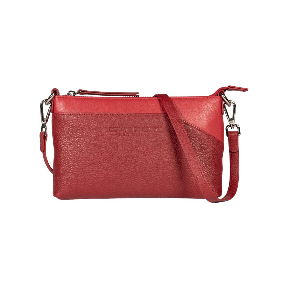 RB2003V | Borsa a Tracolla/Polso in Vera Pelle pieno fiore, grana dollaro/leggera. Tracolla e maniglia removibili. Colore Rosso. Dimensioni: cm 22 x 14 x 2,5. Confezione: Sacchetto in Tessuto non Tessuto - www.Shopthatapp.com