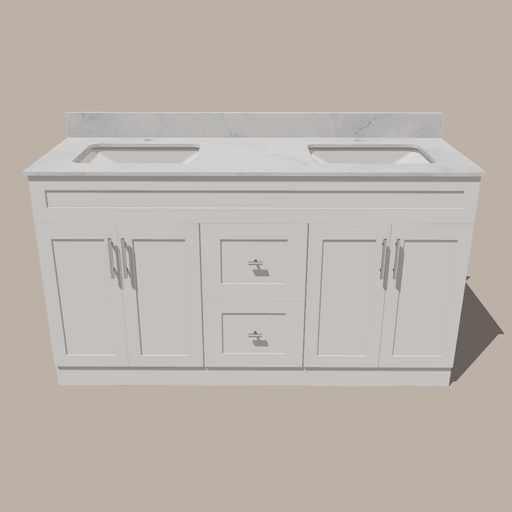 72-Inch Double Sink Shaker Bathroom Vanity — White or Gray | Plywood Cabinet, Solid-Wood Doors, Soft-Close 3-Way Clip-On Hinges | Center 2 Drawers - www.Shopthatapp.com
