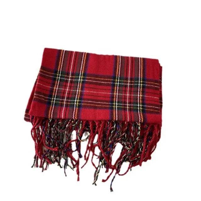 Red Check Pattern Plaid All-match Warm Tassel Scarf - www.Shopthatapp.com #