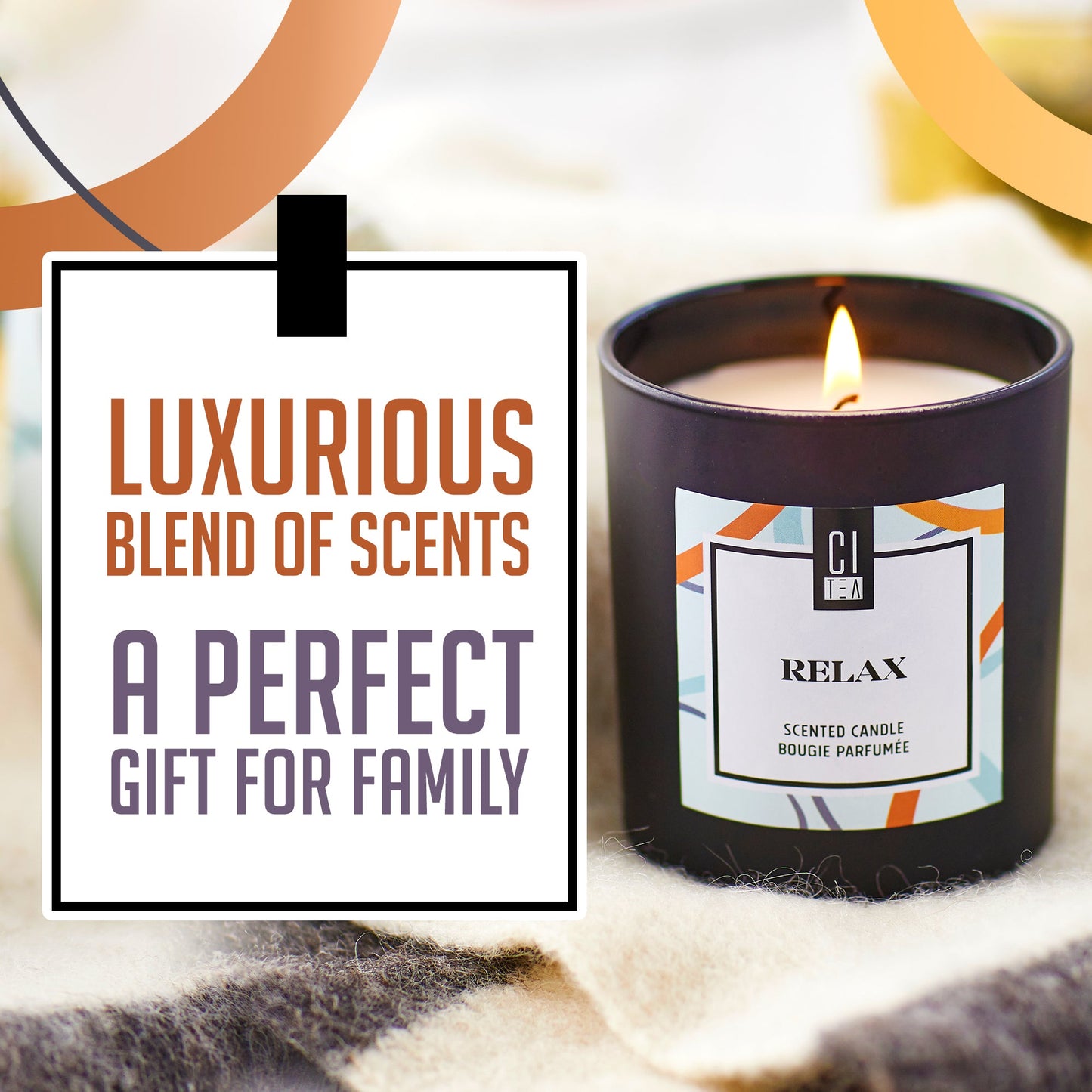 Bougie Relax en cire de soja - Bois de santal et musc - 227 g