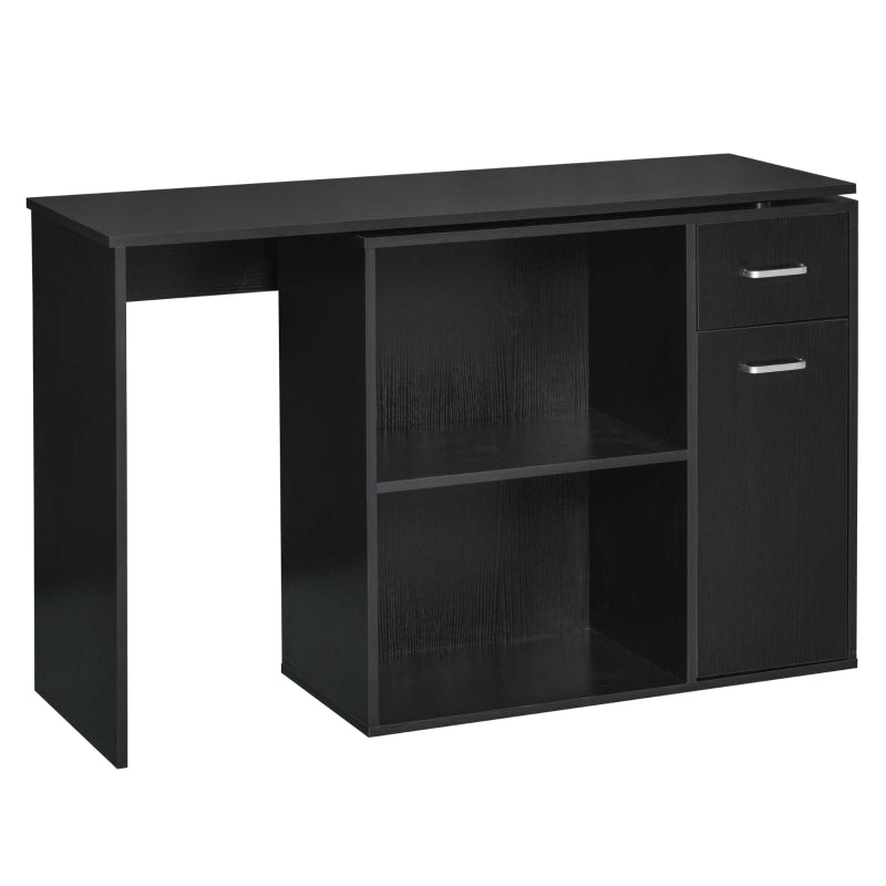 L-Shaped Desk Computer Corner Desk, Adjustable Dining Table with Storage Shelf and Drawer, Workstation for Home Office, Black - www.Shopthatapp.com