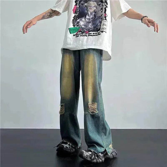 Ripped Retro Blue Contrast Color Jeans - www.Shopthatapp.com #