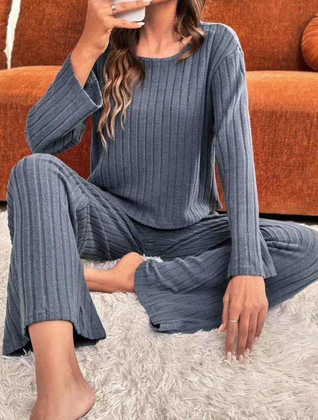 Round Neck Loose Trousers Suit Homewear - www.Shopthatapp.com #