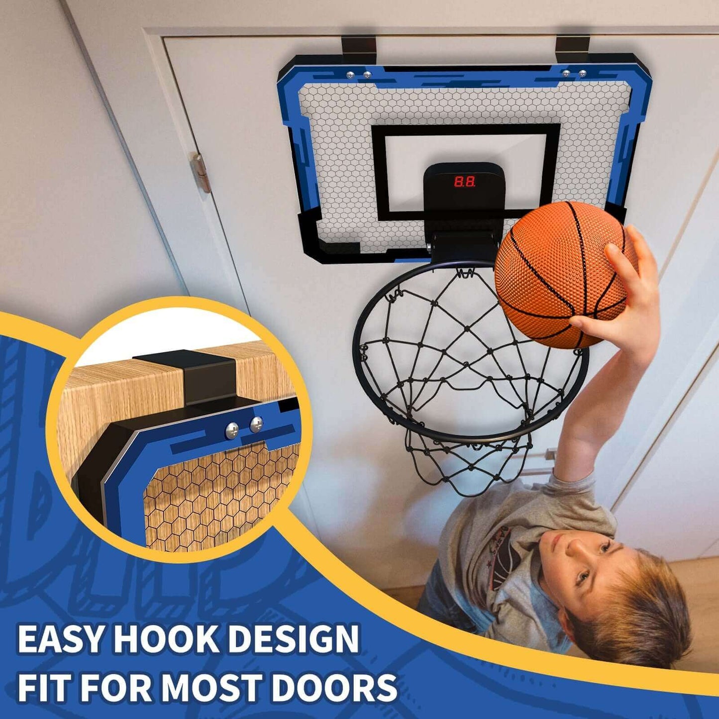 Un moment de jeu amusant et actif pour les enfants avec notre ensemble de panier de basket-ball mural pliable et de ballons