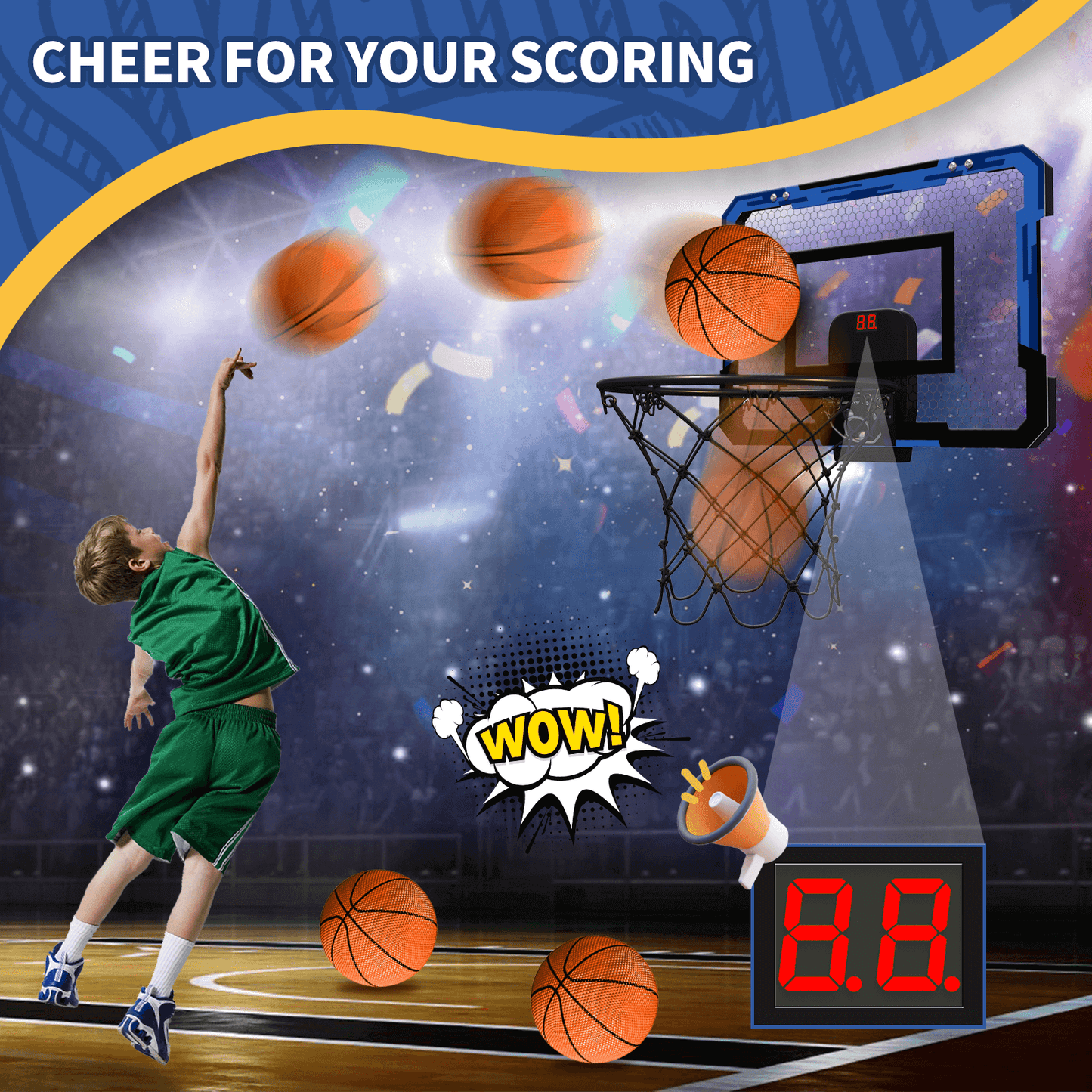 Un moment de jeu amusant et actif pour les enfants avec notre ensemble de panier de basket-ball mural pliable et de ballons
