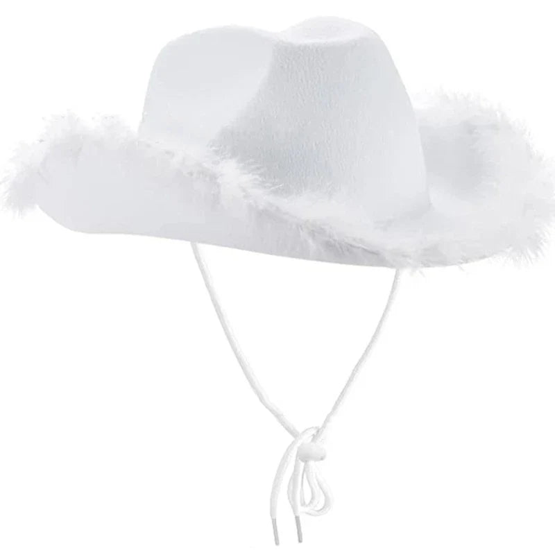 Fashion Pink Cowgirl Hat Feather Brim Cowboy Hat Western Cowboy Hat for Bachelorette Party Carnival Cosplay - www.Shopthatapp.com