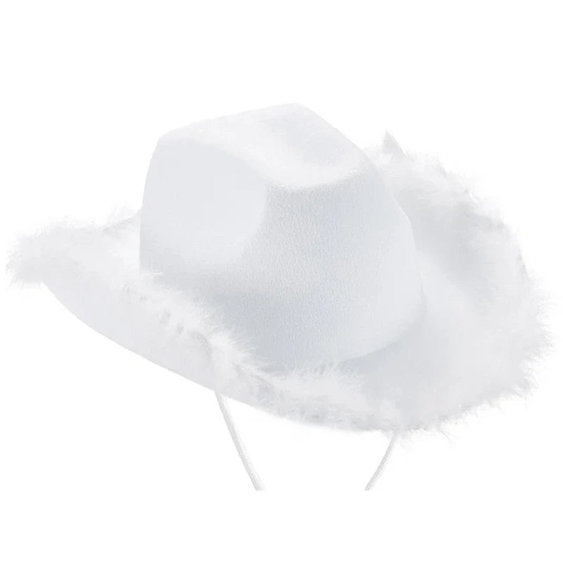 Fashion Pink Cowgirl Hat Feather Brim Cowboy Hat Western Cowboy Hat for Bachelorette Party Carnival Cosplay - www.Shopthatapp.com