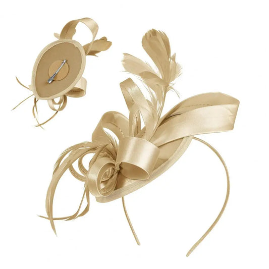 New in Hair Hoop Fascinator Hat with Hair Clip Elastic Band Faux Feather Ribbon Decor Satin Fabric Women Headband Accessories - www.Shopthatapp.com