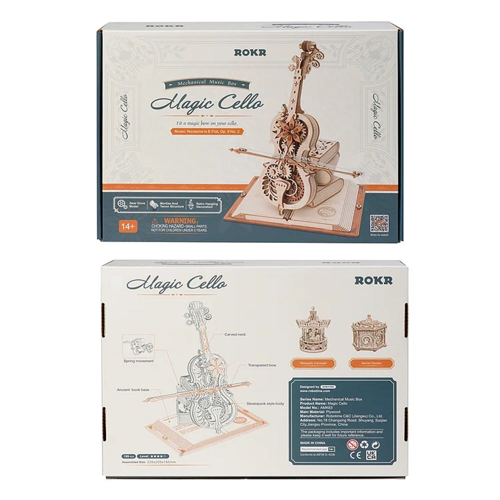 Robotime ROKR AMK63 Magic Cello: 3D Wooden Puzzle & Mechanical Music Box - Movable Stem, Creative & Fun Toy for Children and Girls - www.Shopthatapp.com