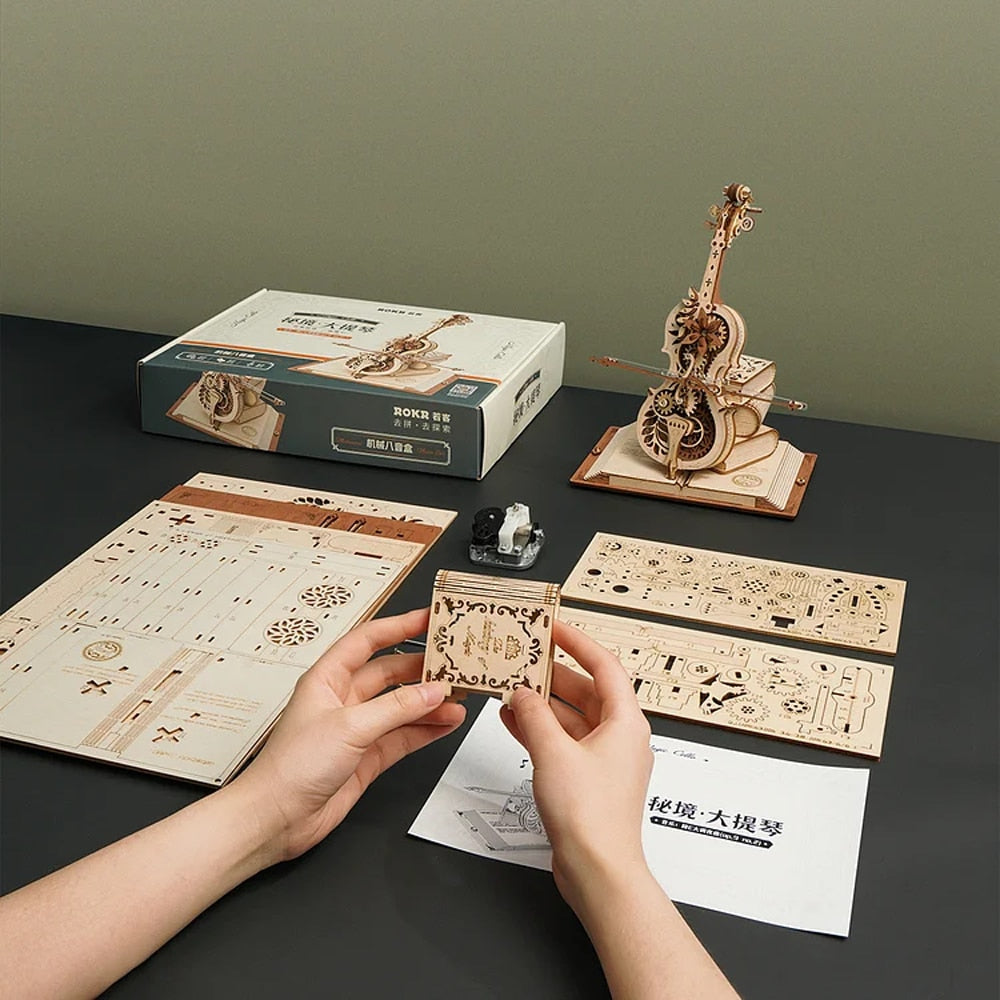 Robotime ROKR AMK63 Magic Cello: 3D Wooden Puzzle & Mechanical Music Box - Movable Stem, Creative & Fun Toy for Children and Girls - www.Shopthatapp.com