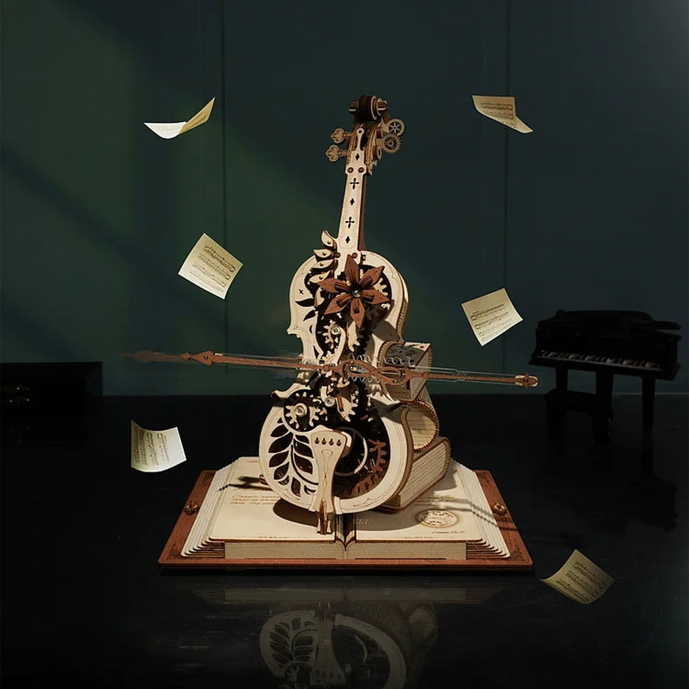 Robotime ROKR AMK63 Magic Cello: 3D Wooden Puzzle & Mechanical Music Box - Movable Stem, Creative & Fun Toy for Children and Girls - www.Shopthatapp.com