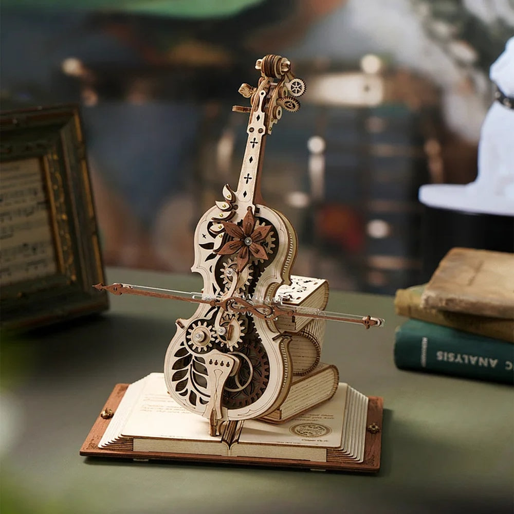 Robotime ROKR AMK63 Magic Cello: 3D Wooden Puzzle & Mechanical Music Box - Movable Stem, Creative & Fun Toy for Children and Girls - www.Shopthatapp.com