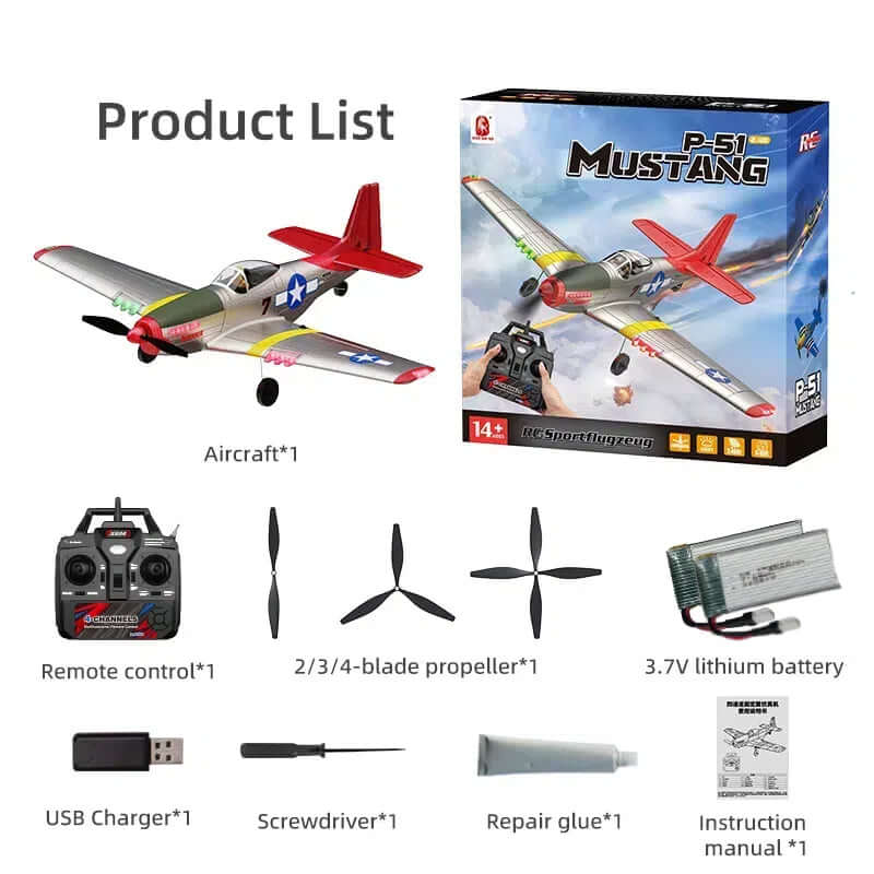Xiaobaima BM26 P51D Warbird 4CH RC Airplane with Gyro & LED Lights - Red/Blue