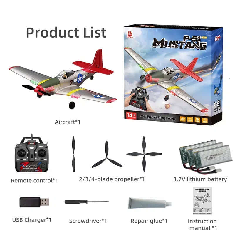 Xiaobaima BM26 P51D Warbird 4CH RC Airplane with Gyro & LED Lights - Red/Blue