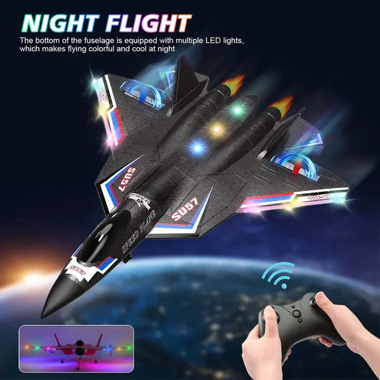 SU57 RC Plane: 2.4G Light-Up Foam Aircraft for Kids - Hand Thrown, Fixed Wing Toy - www.Shopthatapp.com #