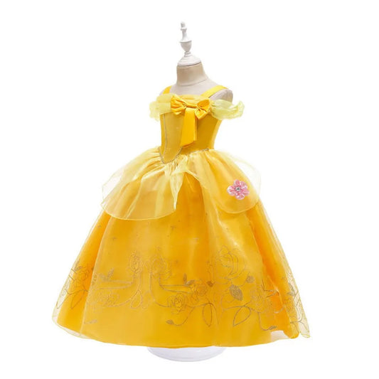 Girl Belle Dress Up Sleeveless Floral Children Party Princess Costume Kids Beauty and The Beast Halloween Carnival Outfit Clothe - www.Shopthatapp.com