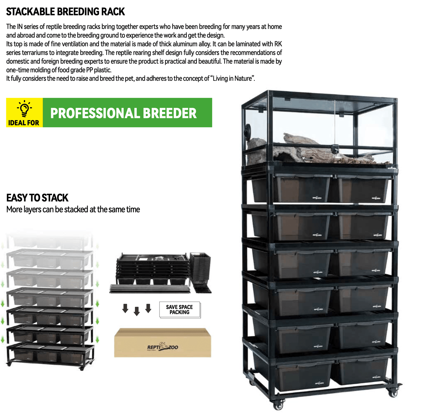 Cage d'élevage empilable en aluminium REPTIZOO (tapis chauffants inclus pour 6 couches)