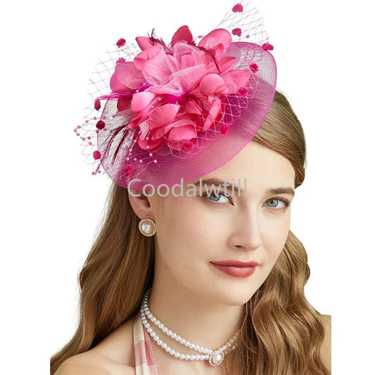 Lady Fancy Mesh Wedding Fascinators Hats for Womens Headwear Veil Flower Cocktail Tea Party Church Derby Hat Chapeu Feminino - www.Shopthatapp.com