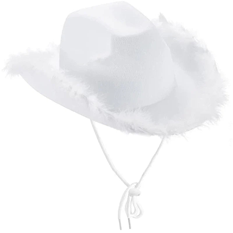 Fashion Pink Cowgirl Hat Feather Brim Cowboy Hat Western Cowboy Hat for Bachelorette Party Carnival Cosplay - www.Shopthatapp.com