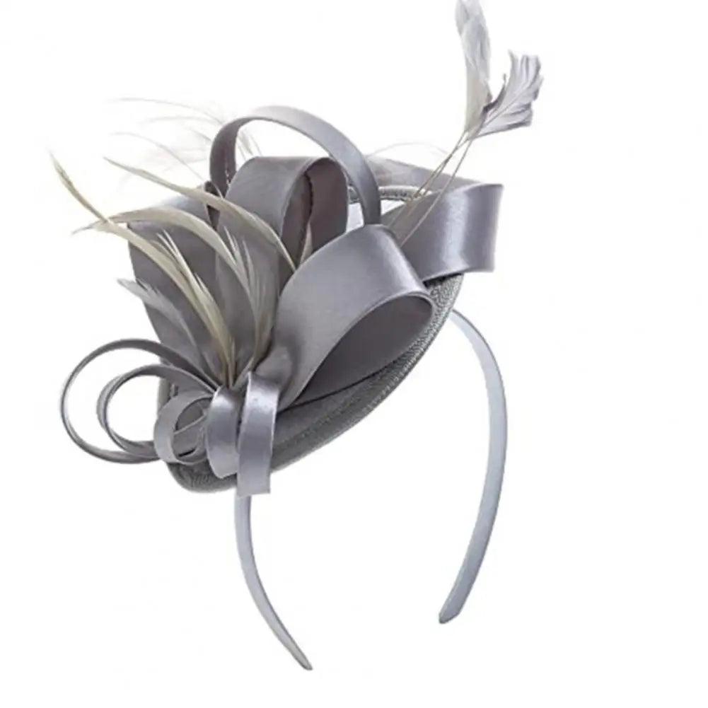 New in Hair Hoop Fascinator Hat with Hair Clip Elastic Band Faux Feather Ribbon Decor Satin Fabric Women Headband Accessories - www.Shopthatapp.com