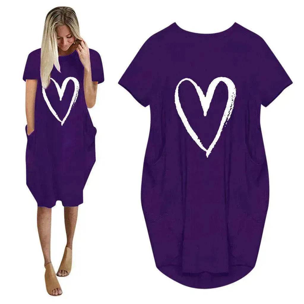 Short Sleeve Dress Valentine's Day Heart Print - www.Shopthatapp.com