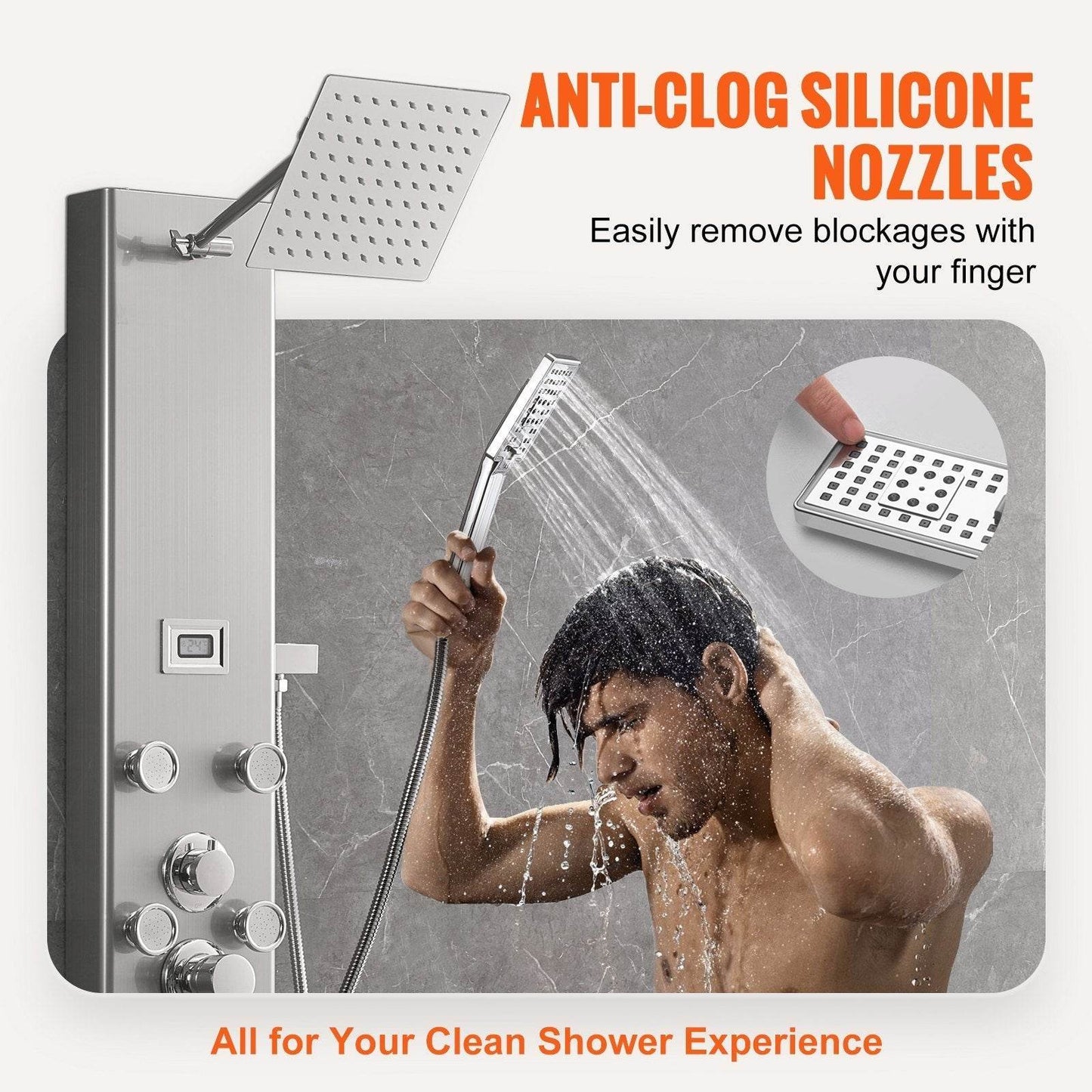 Shower Panel System, 5 Shower Modes, Digital Display Shower Panel Tower, Rainfall, 8 Massage Jets, Tub Spout, 3-Setting Handheld Shower Head 59 Hose, Stainless Steel Wall-Mounted Shower Set - www.Shopthatapp.com #