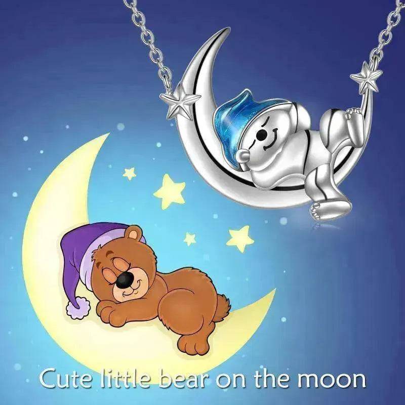 Silver Bear Moon Pendant - Cute Animal Jewelry - www.Shopthatapp.com