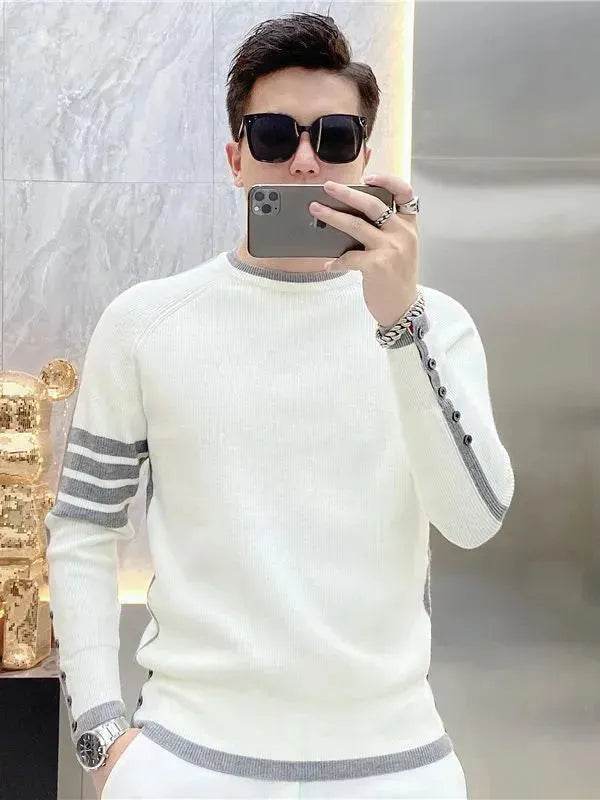 Simple All-match Slim fit Round Neck Pullover Sweater top for men - www.Shopthatapp.com #