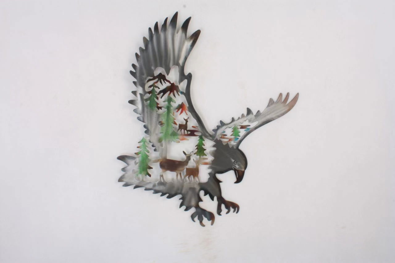 Skyward Pines: Eagle and Deer Silhouette Metal Wall Art - www.Shopthatapp.com