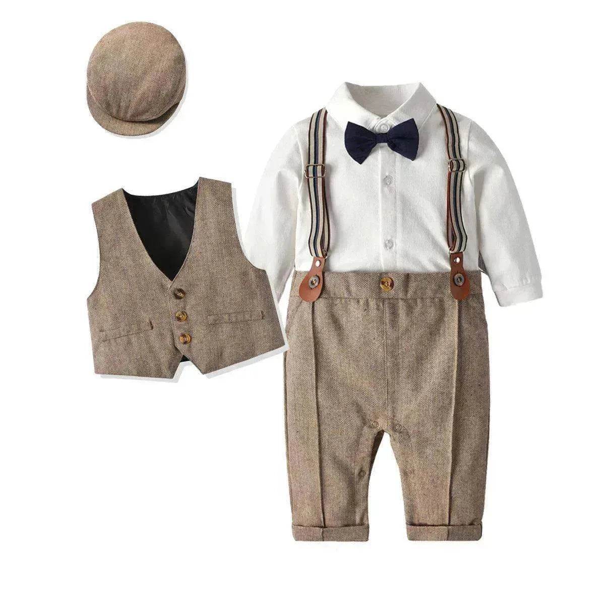 Spring And Autumn Children'S Clothing Infant And Young Children'S British Waistcoat One-Piece Climbing Gentleman'S Hat One-Year-Old Clothes Newborn Gentleman'S Suit - www.Shopthatapp.com