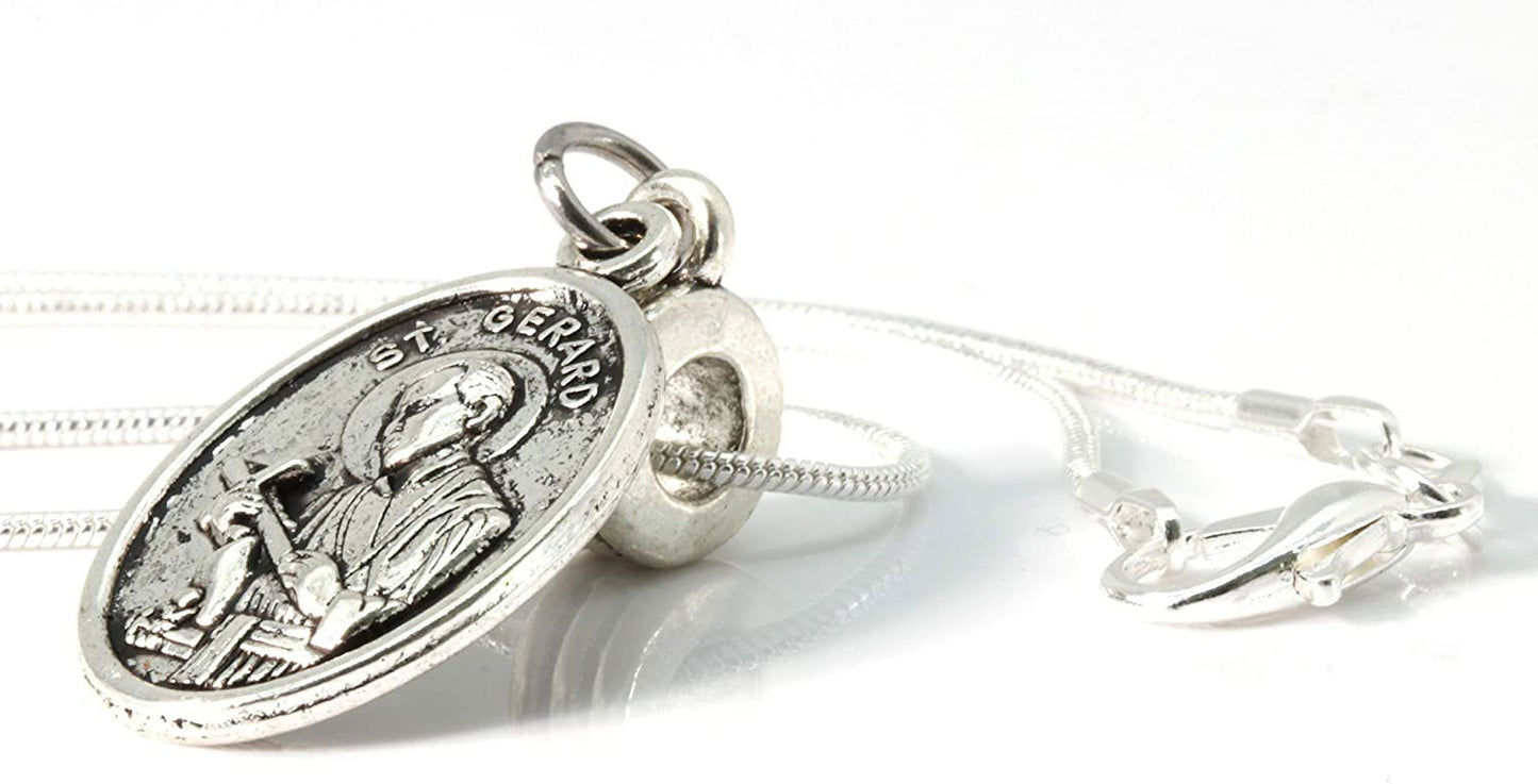 St Gerard Necklace for Pregnancy | Patron Saint of Pregnancy Charm Necklace St Gerard Pendant on a 22 inch Silver Plated Snake Chain Necklace with a Beautiful St Gerard Charm Fertility Charm for Women - Www.Shopthatapp.com