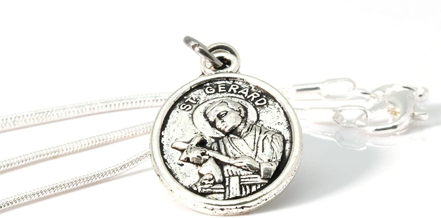 St Gerard Necklace for Pregnancy | Patron Saint of Pregnancy Charm Necklace St Gerard Pendant on a 22 inch Silver Plated Snake Chain Necklace with a Beautiful St Gerard Charm Fertility Charm for Women - Www.Shopthatapp.com