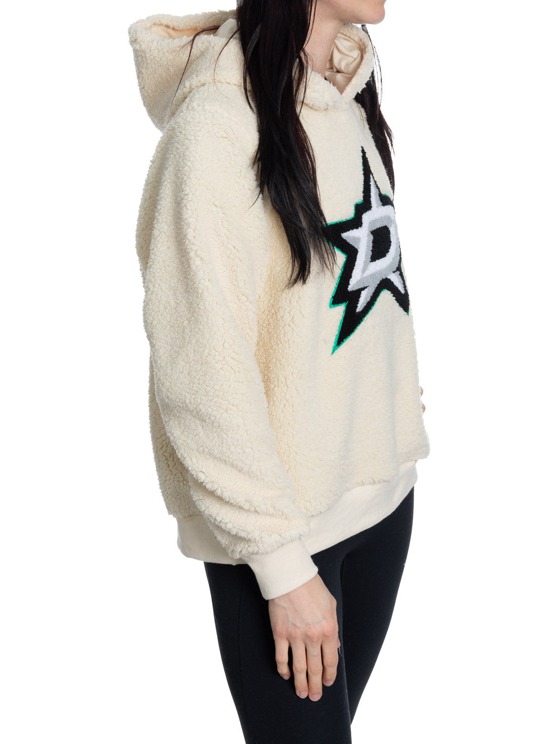 Dallas Stars Ladies Sherpa Hoodie with Premium Chenille Logo - www.Shopthatapp.com