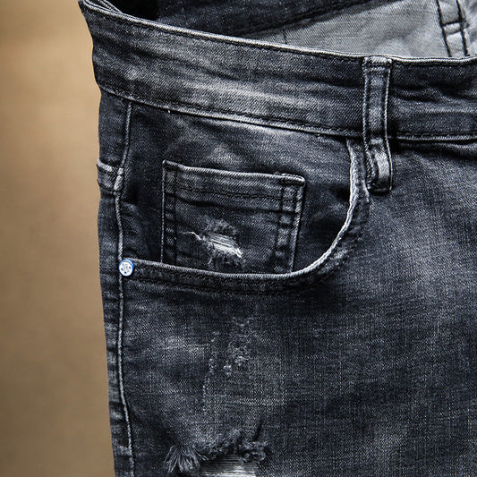 Summer Fashion Brand Worn Out Denim Shorts Youth Handsome 5-point Denim Small Straight Breeches Men"s Denim Pants Jeans - www.Shopthatapp.com #