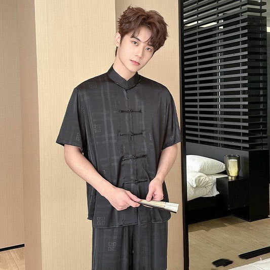 Summer Men's Pajamas Ice Silk Trousers Short Sleeve Suit - www.Shopthatapp.com
