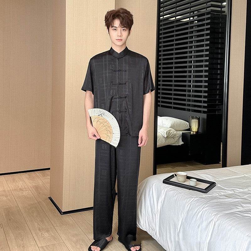 Summer Men's Pajamas Ice Silk Trousers Short Sleeve Suit - www.Shopthatapp.com