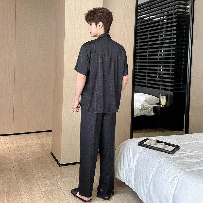 Summer Men's Pajamas Ice Silk Trousers Short Sleeve Suit - www.Shopthatapp.com