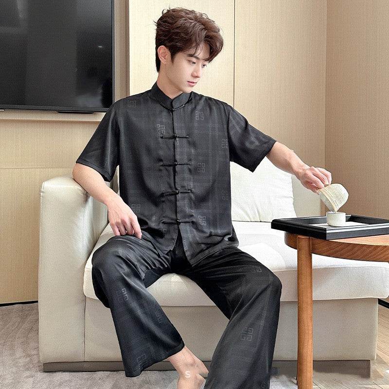 Summer Men's Pajamas Ice Silk Trousers Short Sleeve Suit - www.Shopthatapp.com