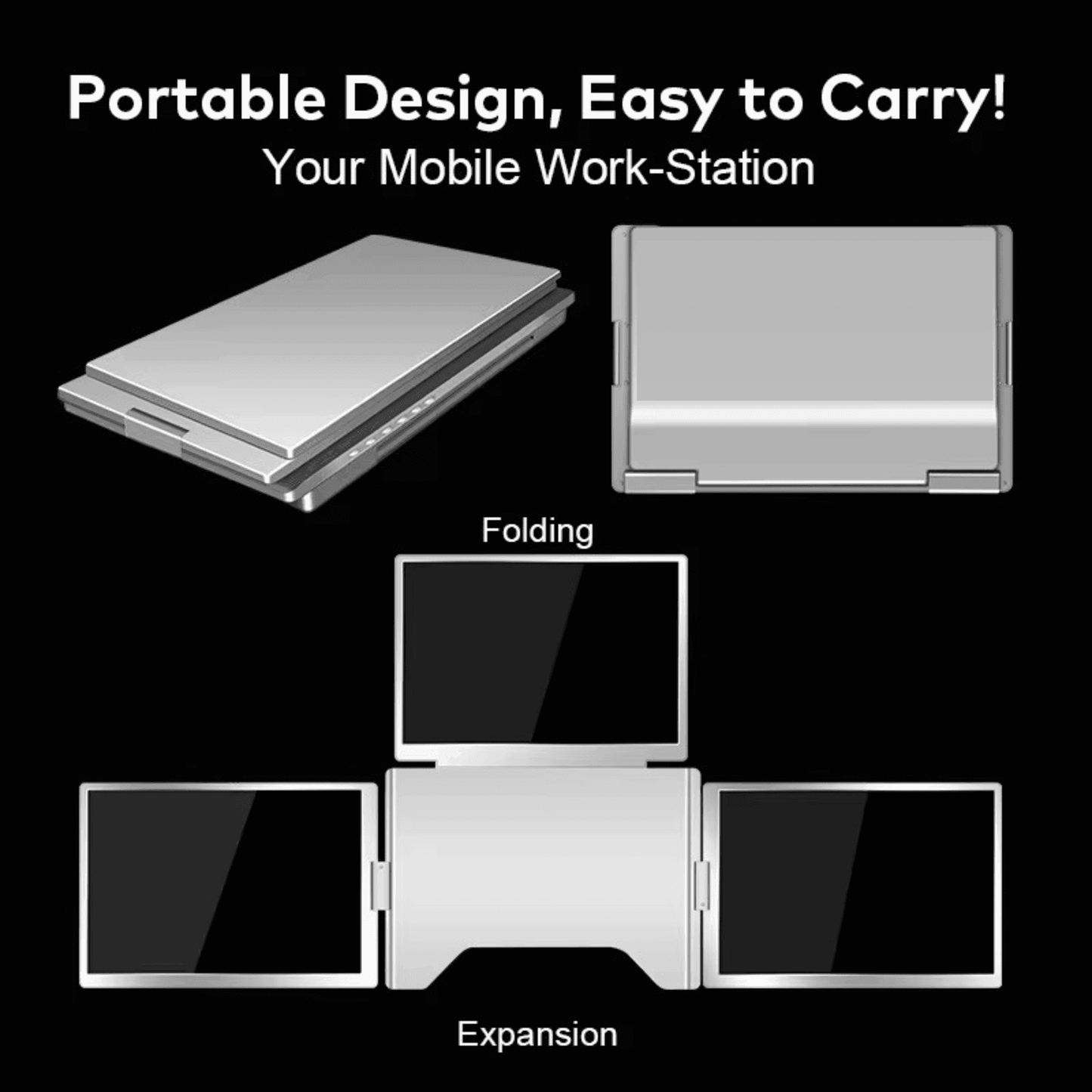 TUTT 14” Triple Portable Monitor | Single Cable Setup 16:10 Ratio | Laptop Quad Screen Extender | S780