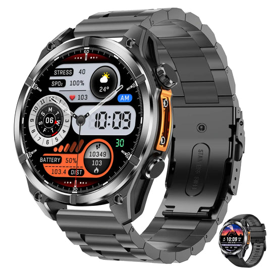 TUTT Tactical Smart Watch For Men | 1.43 Dial | Compass Flashlight Chat-GPT 3TAM Waterproof | Rugged Fitness and Health Tracker | H300 Smartwatch 400mAh Battery - www.Shopthatapp.com