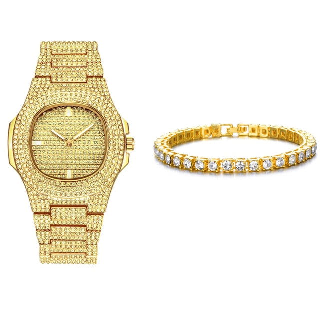 Tennis Bracelet and Watch - Gold - Www.Shopthatapp.com