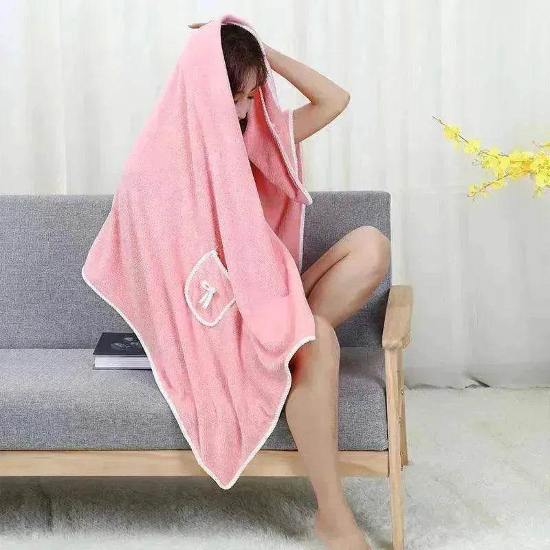 The coral velvet cozy wearable cocoon bath towel - www.Shopthatapp.com