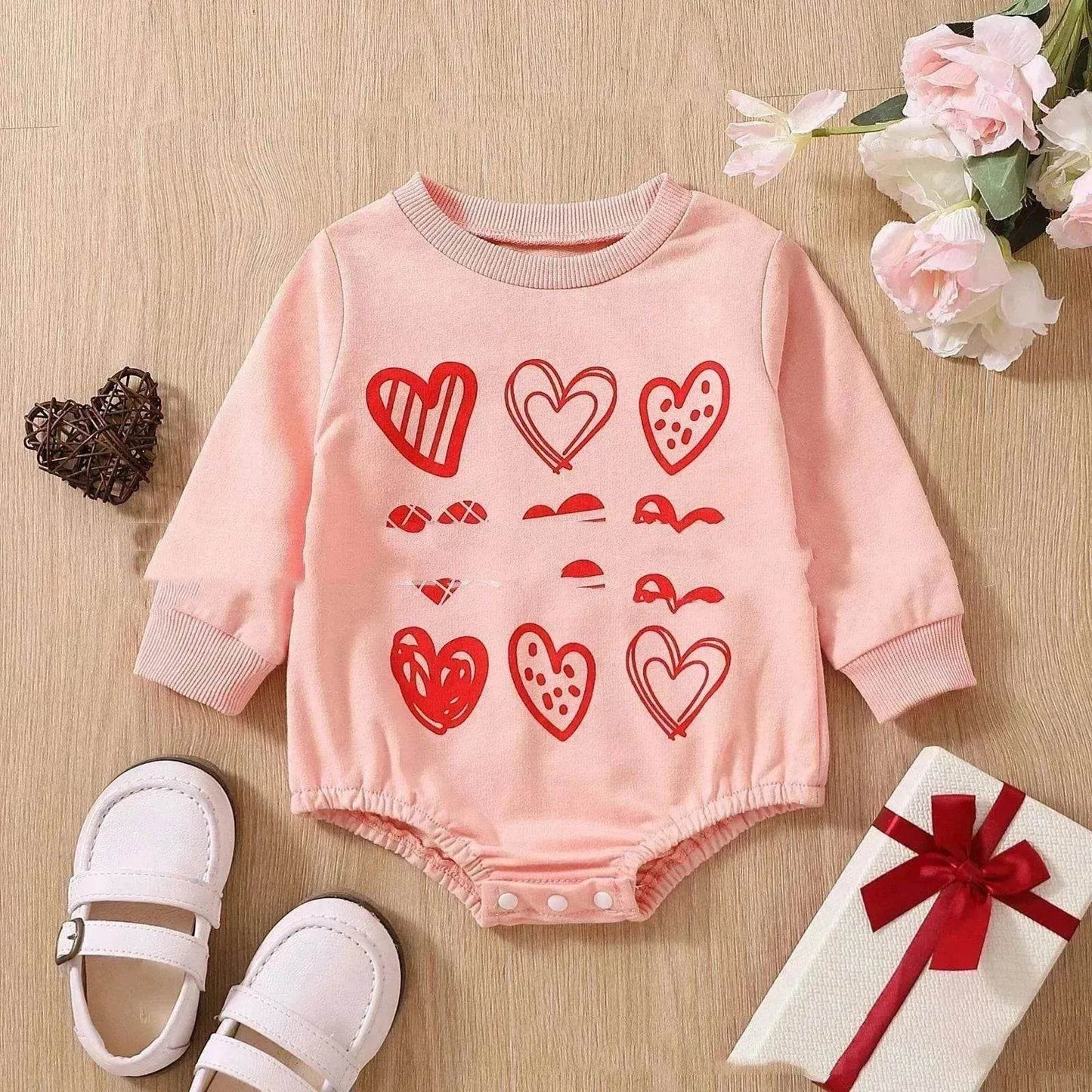 Unisex Baby's Valentine's Day Three Series Of Love Long-sleeved Triangle Rompers - www.Shopthatapp.com