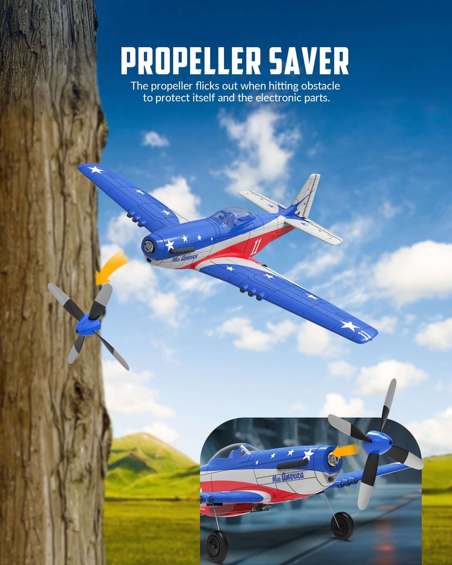 VolantexRC Miss America P-51D Mustang 4CH RC Warbird Airplane w/ XPilot & Gyro - www.Shopthatapp.com #