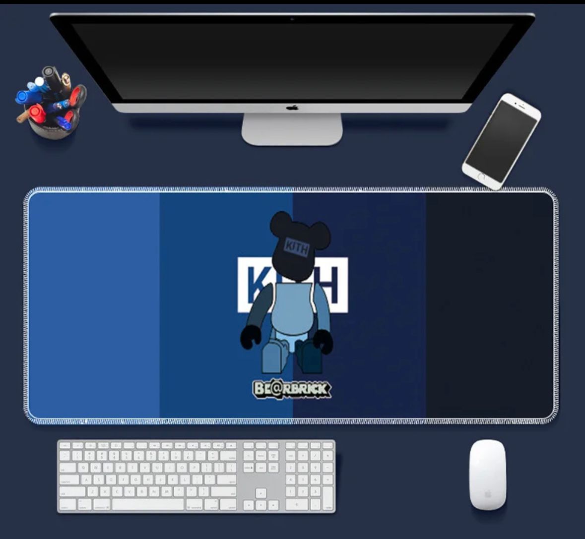 Designer Bear Large Smooth Mouse Mat Mouse Pad Shaded Blue Bear Look 400mm x 900mm x 3mm