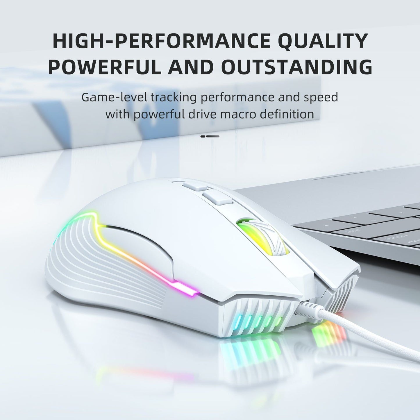 Souris de jeu filaire LED réglable 6400 DPI avec LED respirantes Couleurs Blanc