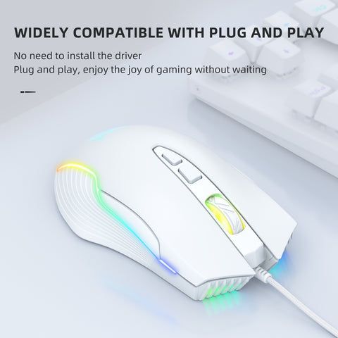 Adjustable 6400 DPI Wired LED Gaming Mouse with Breathing LED Colors White - www.Shopthatapp.com
