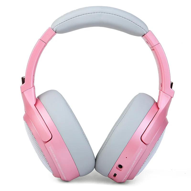 Casque sans fil Bluetooth à faible latence, casque de jeu LED RGB, microphone rose/noir