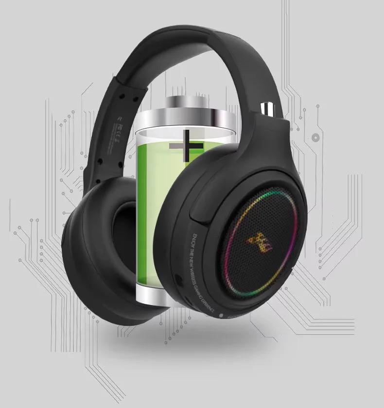 Casque sans fil Bluetooth à faible latence, casque de jeu LED RGB, microphone rose/noir