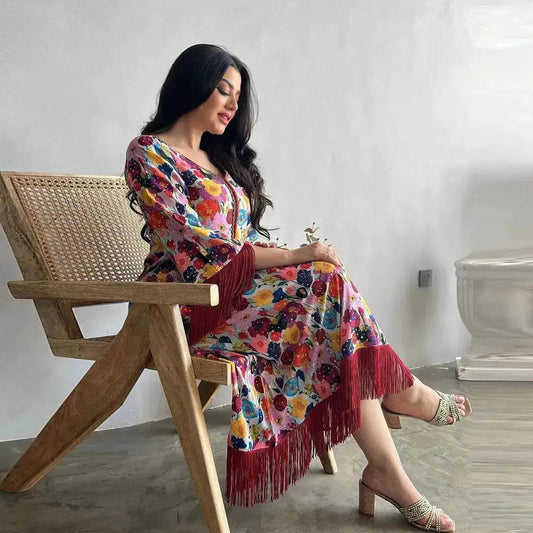 Women's Bronzing Printed Casual Dubai Arab Robe - www.Shopthatapp.com